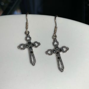 Vintage cross .925 and marcasite stone earrings